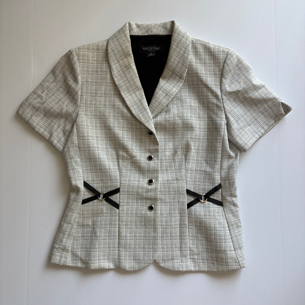 Perceptions Petite Women's Plaid Blazer with Bow-like Details 6P
